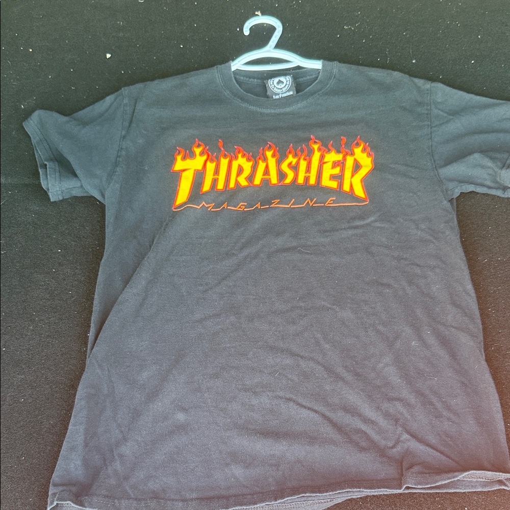 Thrasher Charcoal Tee with Fiery Logo